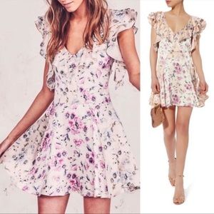 LOVESHACKFANCY “Frankie” beautiful silk Vneck open back mini dress Sz 4 (S) NWOT